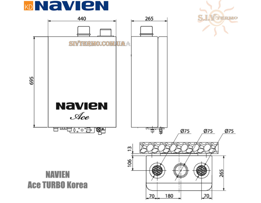 Навесной газовый котел Navien ✓ Ace TURBO Korea ✓ 35 кВт ✓ Закрытая камера сгорания ✓ Выносной пульт ✓ Корейская система дымоудаления ✓ Южная Корея