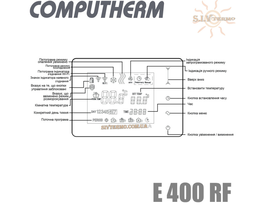 Комнатный недельный терморегулятор ✓ Computherm E400 RF Wi-Fi  ✓ Работа через приложение: COMPUTHERM e-series ✓ Режим: от 0 до + 90°C ✓ Точность измерения 0,5°C ✓ Венгрия - Китай