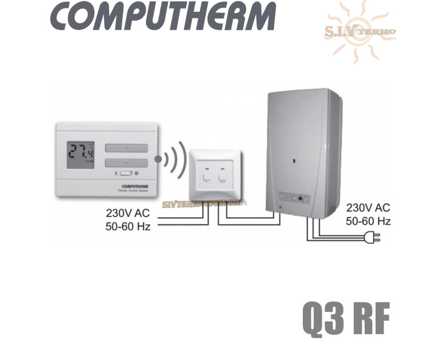 Комнатный программатор ✓ Computherm Q3RF ✓ Цифровая регулировка ✓ от +10 до +30°C ✓ Точность измерения 0,2°C ✓ Питания 2x1.5V или 220V ✓ Венгрия - Китай 