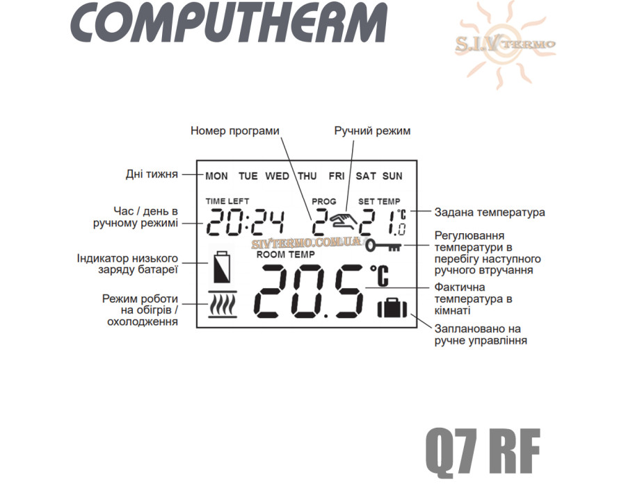 Комнатный терморегулятор ✓ Computherm Q7RF ✓ Цифровая регулировка ✓ от -10 до +60°C ✓ Точность измерения 0,2°C ✓ Напряжение питания 2x1.5V (тип АА) и 220V ✓ Венгрия - Китай 