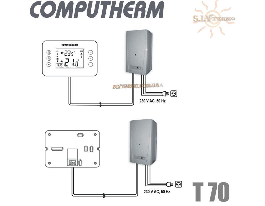 Программируемый недельный терморегулятор ✓ Computherm T70 ✓ Цифровая регулировка ✓ от +10 до +30°C ✓ Точность измерения 0,5°C ✓ Питания 2x1.5V (тип ААА) ✓ Венгрия - Турция