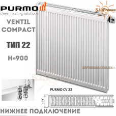 Радіатор Purmo Ventil Compact CV22 900x400 сталевий нижнє підключення