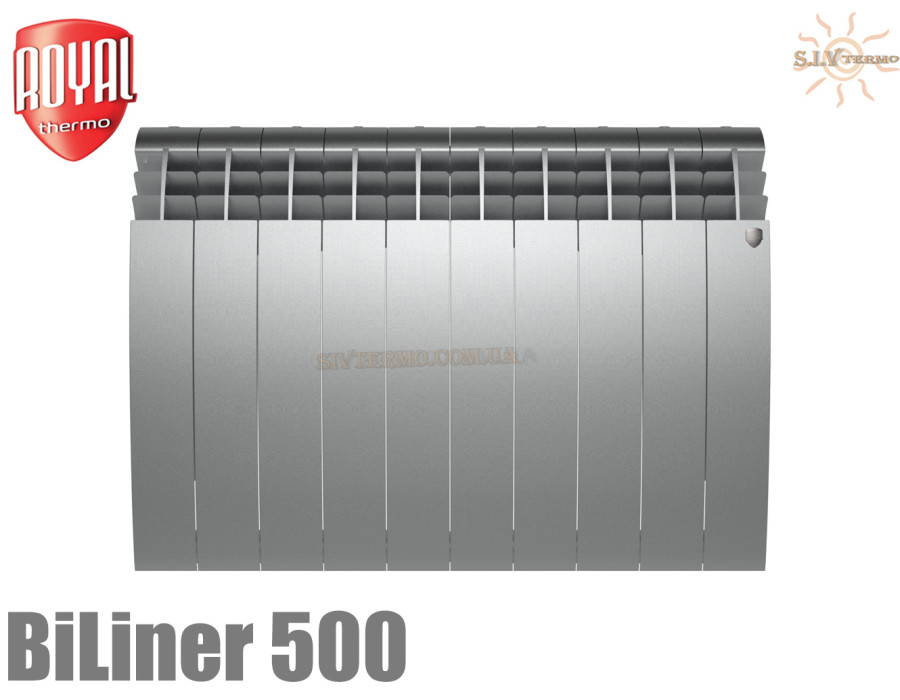 Біметалічний радіатор 10 секцій ✓ BiLiner 500 ✓ Срібний ✓ Дизайн-радіатор ✓ Глибина секції 87 мм ✓ Підключення бічне ✓ Royal Thermo ✓ Італія