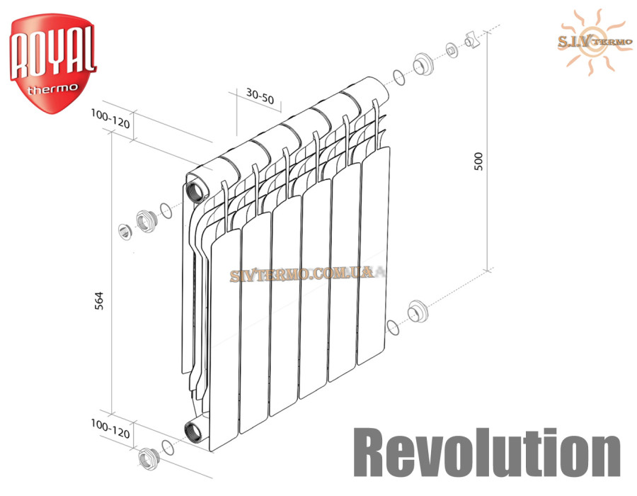 Биметаллический радиатор 10 секций ✓ Revolution 500 ✓ Глубина секции 80 мм ✓ Тип подключения боковое ✓ Royal Thermo ✓ Италия