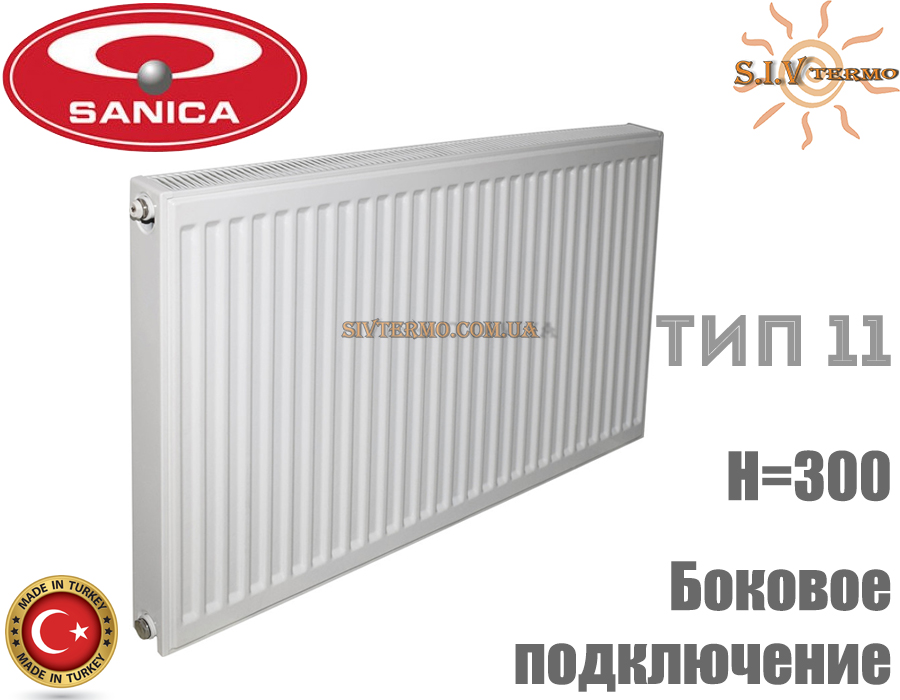 Стальной радиатор SANICA 22 класс высота 500 длина 1600 ☼ Панельный ☼ Подключение снизу ☼ Турция