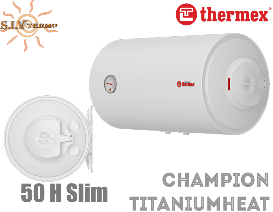 Узкий электрический бойлер Термекс ☼ Champion TitaniumHeat Slim ☼ 50 литров ☼ Горизонтальный монтаж ☼ Россия 