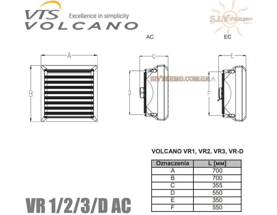 Воздушно-отопительный агрегат VOLCANO VR1 AC ✓ Диапазон мощности нагрева 5-30 kW ✓ Максимальный расход воздуха 5300 m3/h ✓ Теплообменник - 1 ряд ✓ Польша