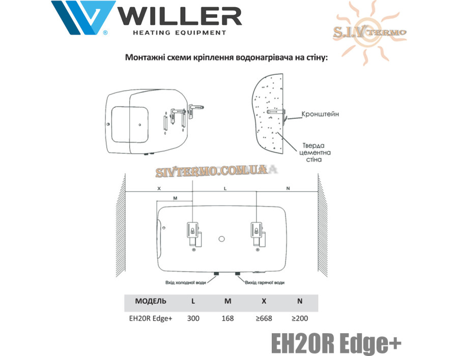 Накопительный бойлер Виллер ☼ EH20R Edge+ ☼ Современный дизайн ☼ Подключение снизу ☼ 20 литров ☼ Китай