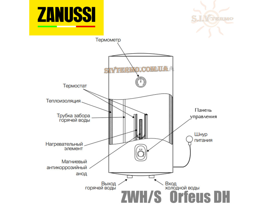 Бойлер Zanussi ZWH/S 100 Orfeus DH ☼ Механічна регулювання ☼ Круглий ☼ Сухий ТЕН ☼ 1600 Вт ☼ Китай
